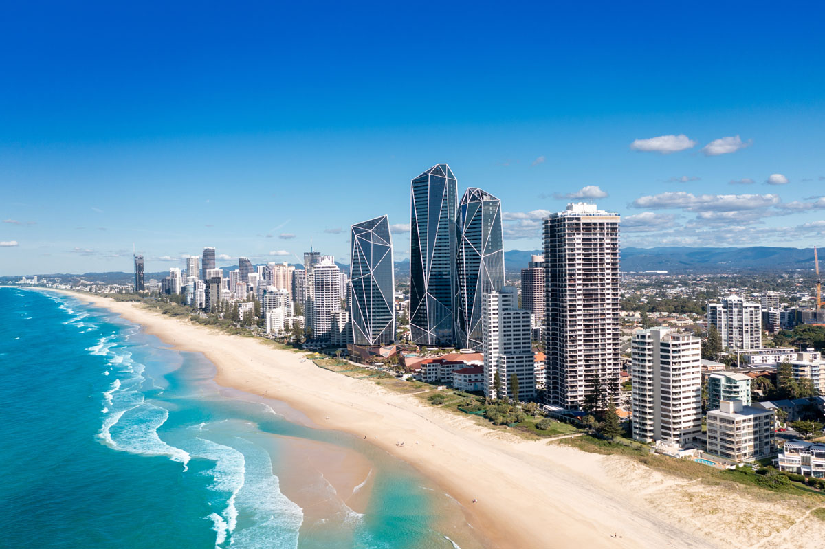 aerial view of the stunning gold coast skyline